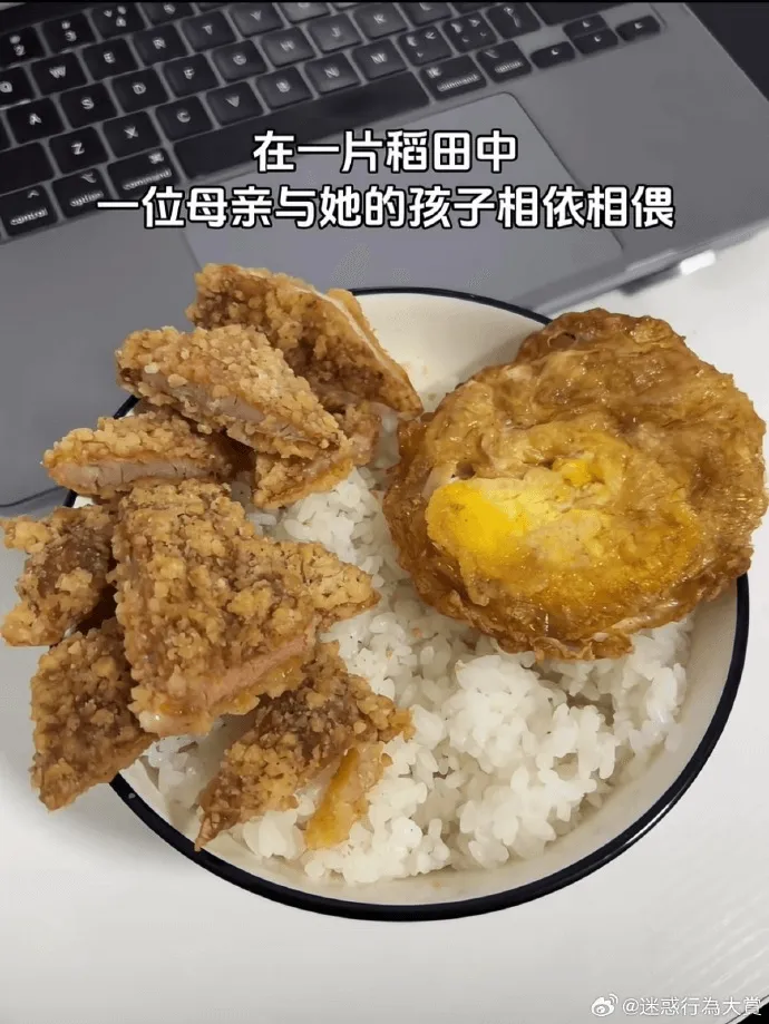 在一片稻田中一位母亲与她的孩子相依相偎@迷惑行为大赏
