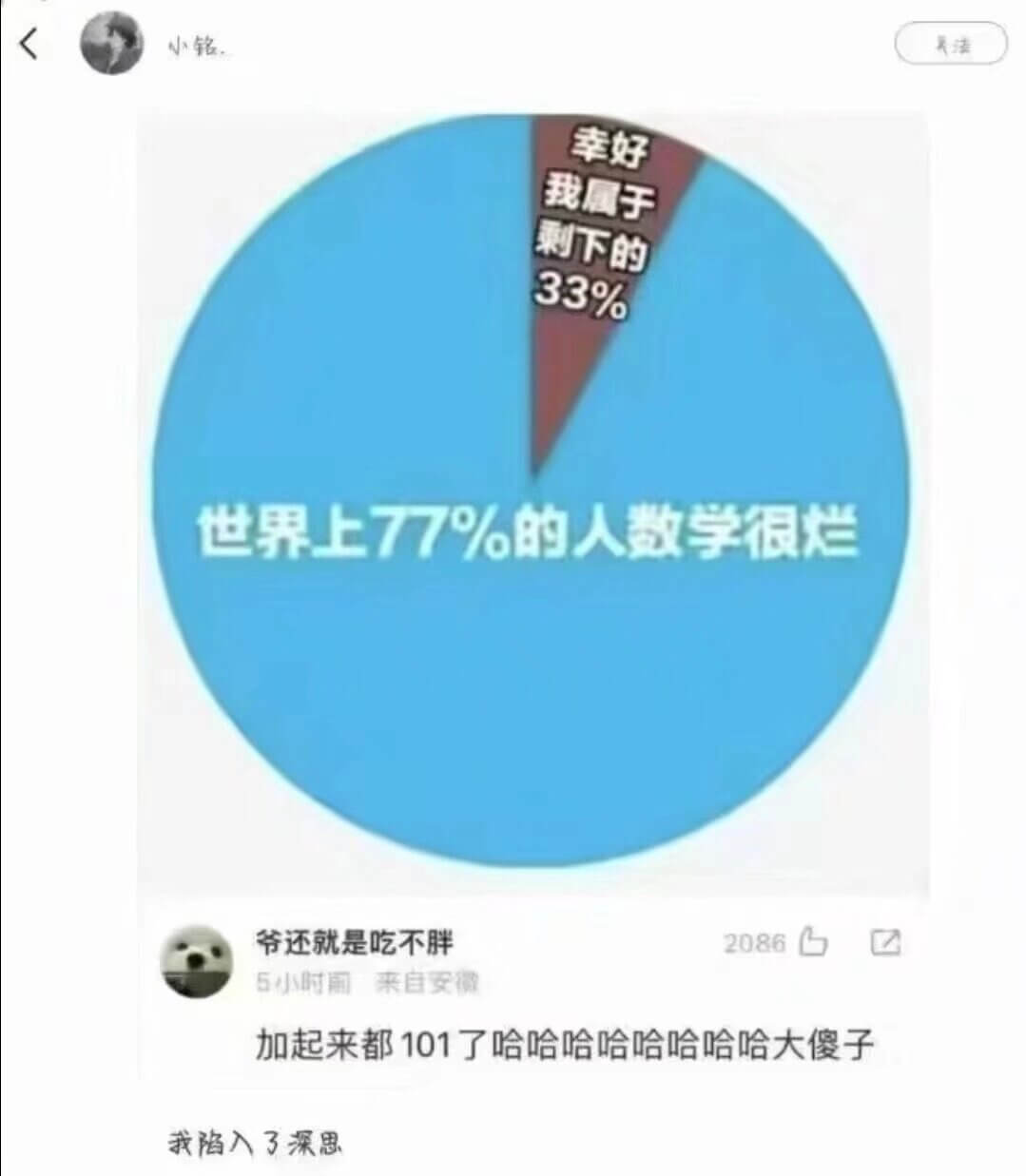 幸好我属于世界上77%的人，数学很烂。爷还就是吃不胖。5小时