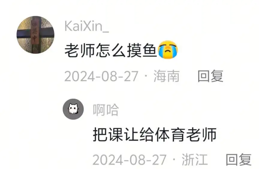 KaiXin老师怎么摸鱼2024-08-27海南回复啊哈把课