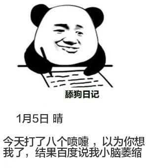 狗日记1月5日晴今天打了八个喷嚏，以为你想我了，结果百度说我