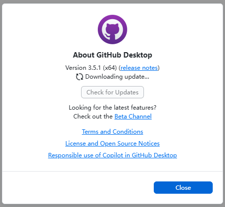 AboutGitHubDesktopVersion3.5.1