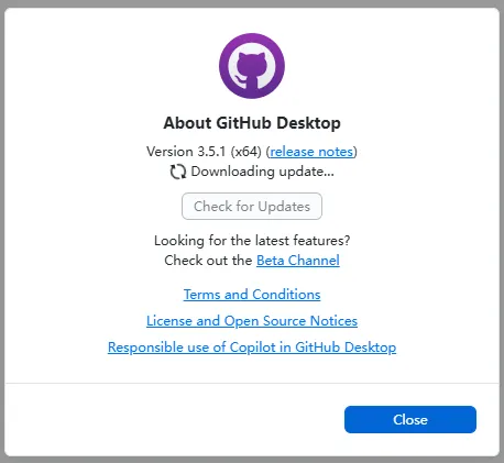 AboutGitHubDesktopVersion3.5.1