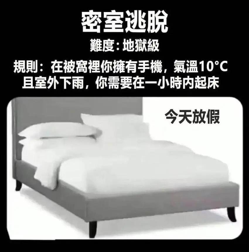 密室逃脱難度：地狱级规则：在被高裡你摊有手機，氣温10℃且室