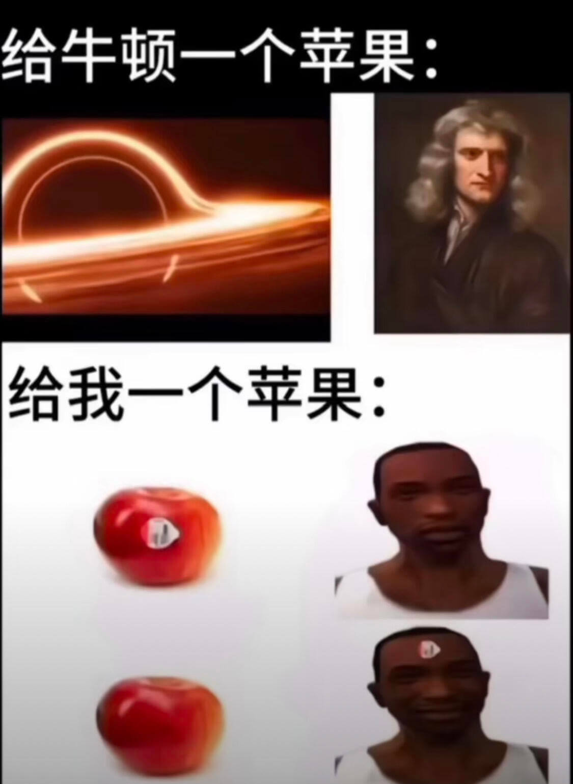 给牛顿一个苹果：给我一个苹果：