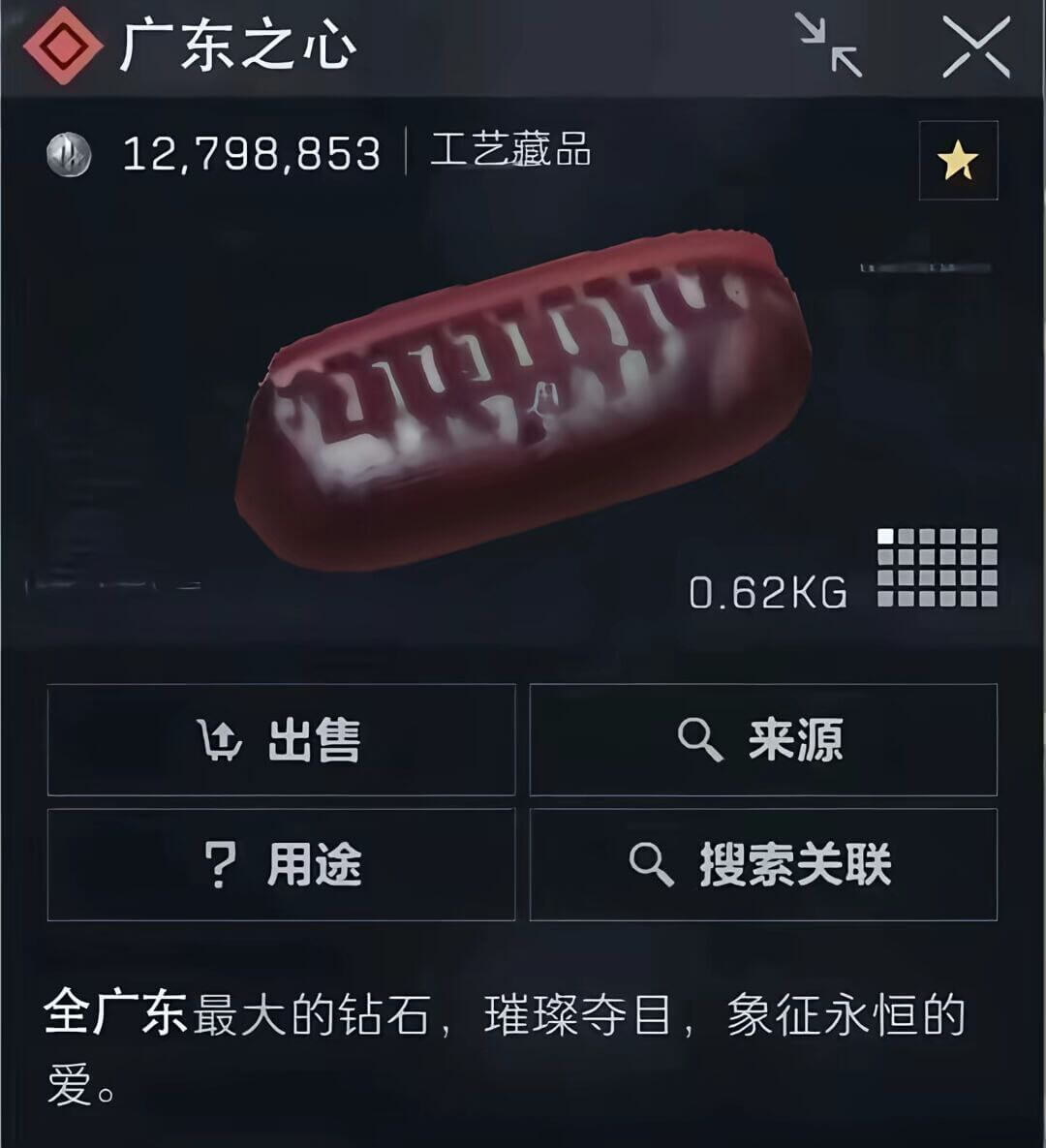 广东之心12,798,853工艺藏品0.62KG出售来源？用