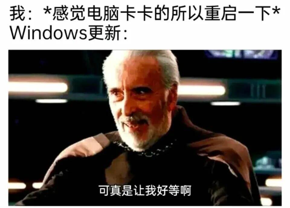 我：*感觉电脑卡卡的，所以重启一下*Windows更新：可真