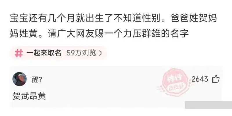 宝宝还有几个月就出生了，不知道性别。爸爸姓贺，妈妈姓黄。请广