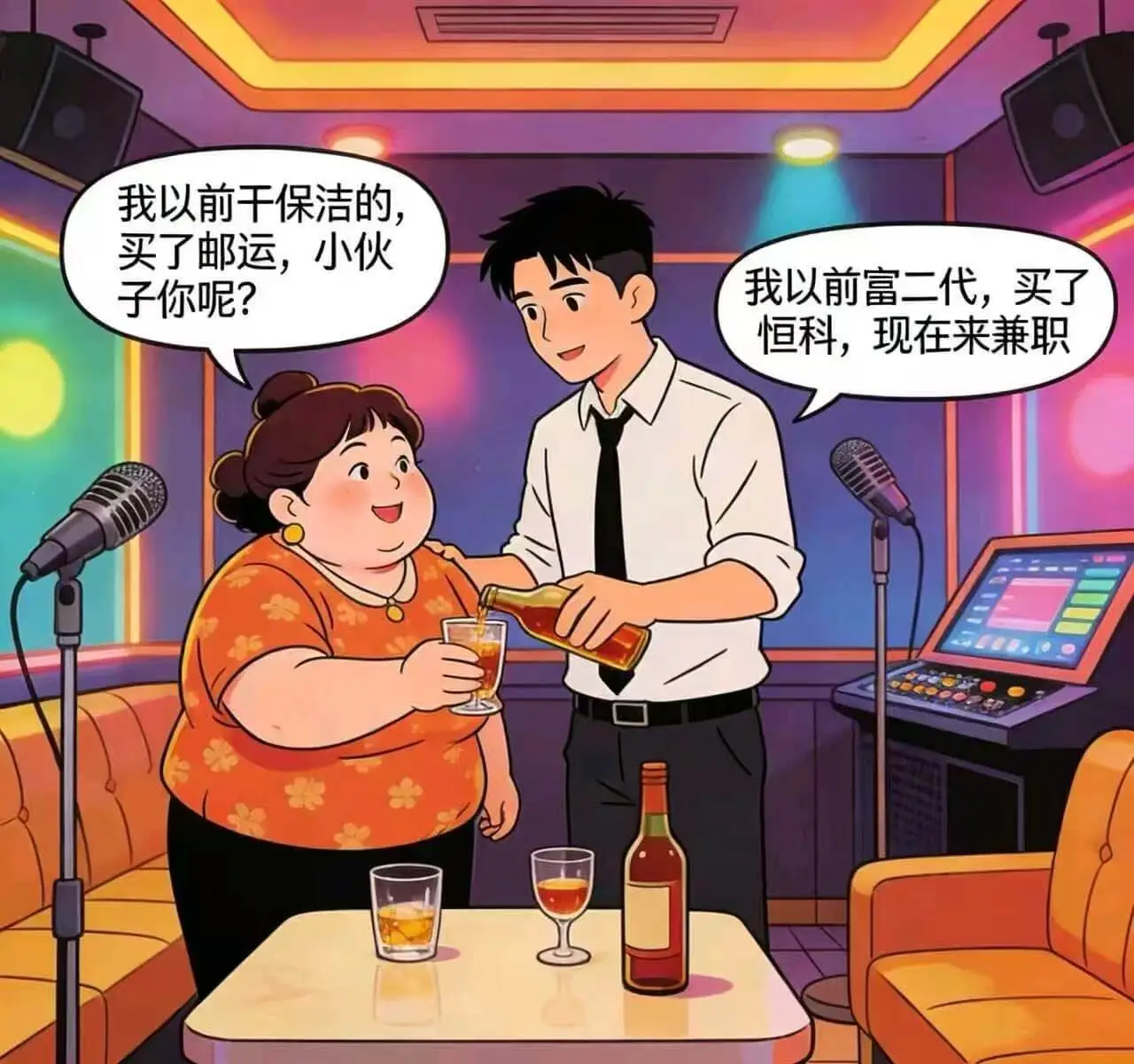 我以前干保洁的，买了邮运，小伙。我以前富二代，买了恒科，现在