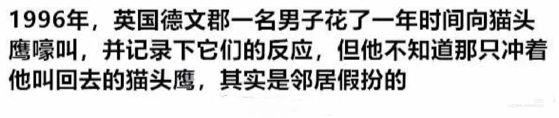 1996年，英国德文郡一名男子花了一年时间向猫头鹰豪叫，并记