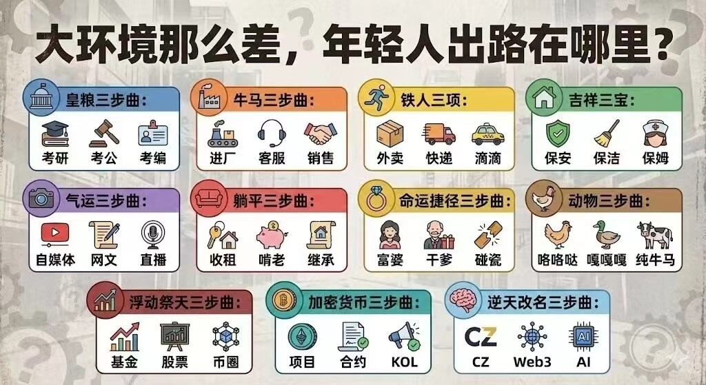 大环境那么差，年轻人出路在哪里？皇粮三步曲牛马三步曲：铁人三