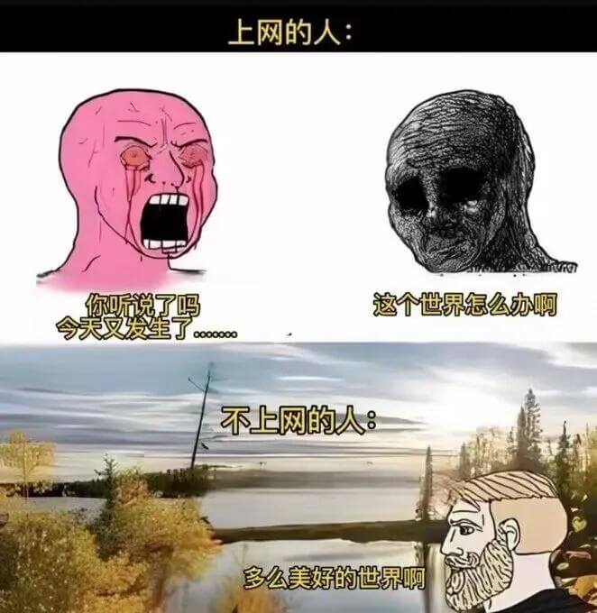 上网的人：你听说了吗？这个世界怎么办啊？今天叉发生了！不上网