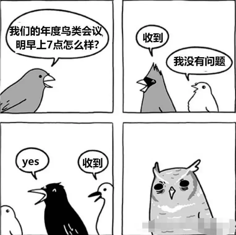 我们的年度鸟类会议，明早上7点怎么样？收到我没有问题yes收