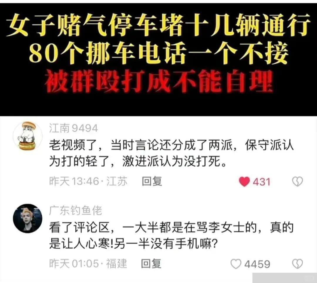 女子赌气停车堵十儿辆通行80个挪车电话一个不接被群殴打成不能
