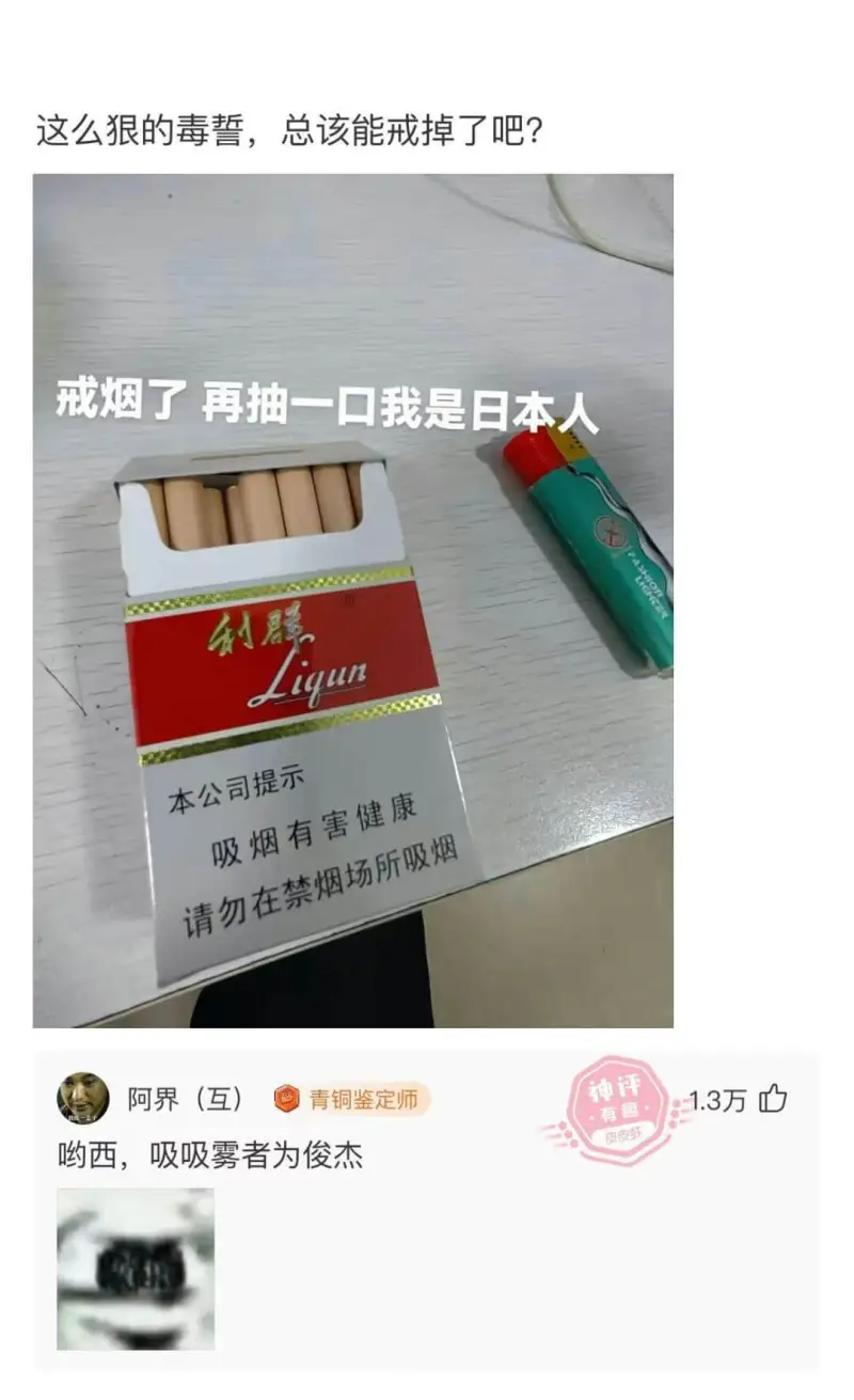 这么狠的毒誓，总该能戒掉了吧?戒烟了再抽一口我是日本人利群L