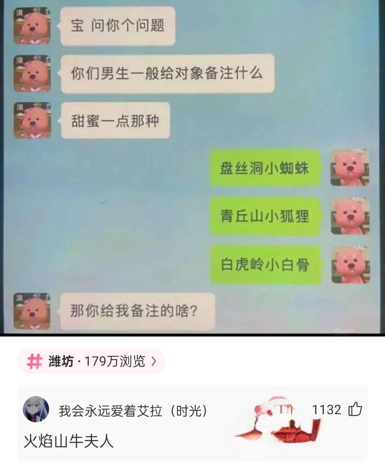 宝问你个问题你们男生一般给对象备注什么甜蜜一点那种盘丝洞小蜘