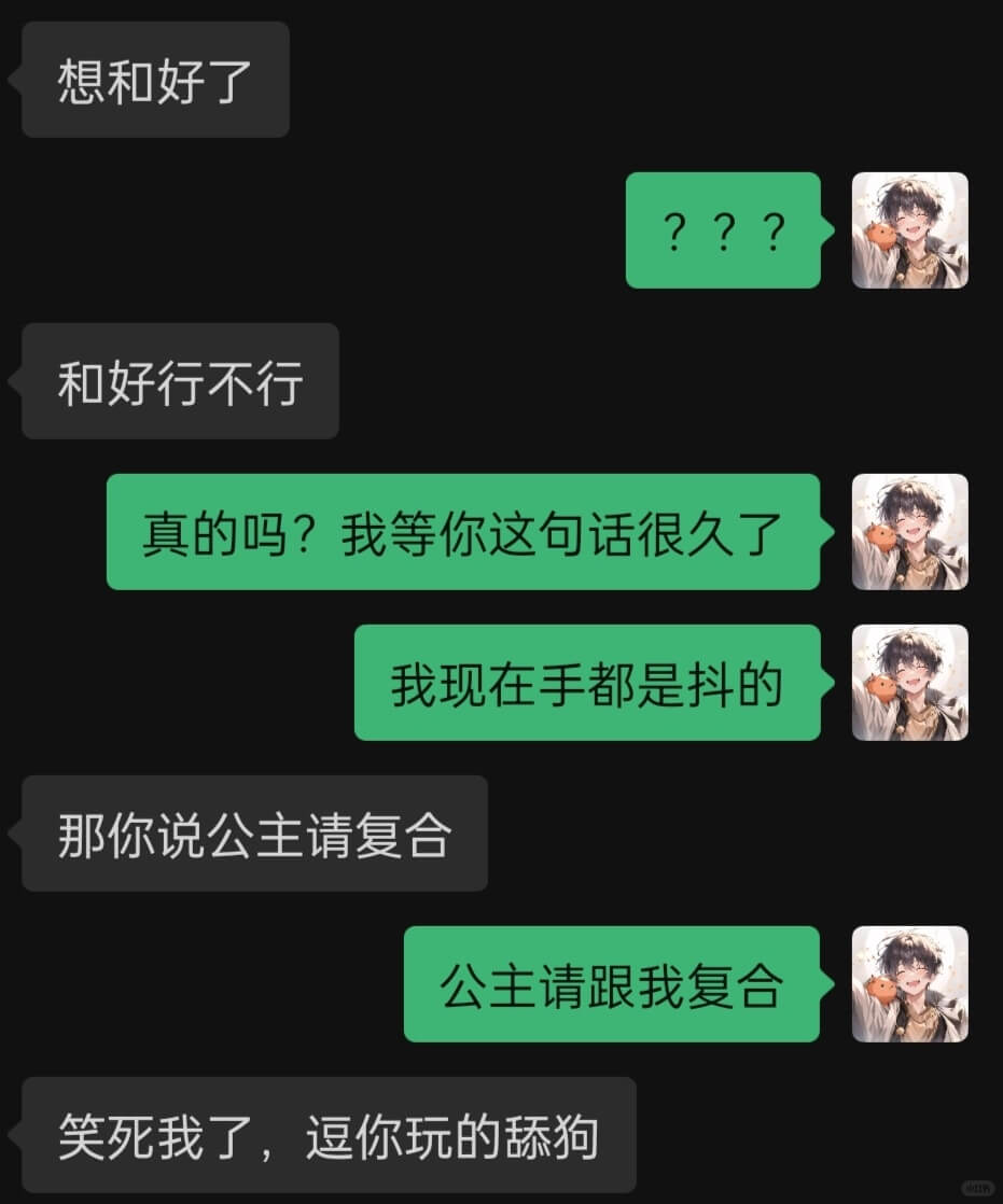 想和好了和好行不行真的吗？我等你这句话很久了我现在手都是抖的