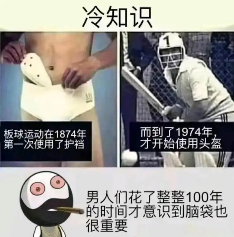 冷知识板球运动在1874年第一次使用了护裆。而到了1974年