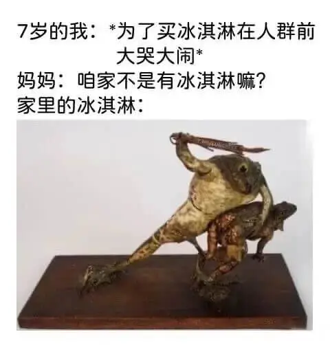7岁的我：*为了买冰淇淋在人群前大哭大闹*妈妈：咱家不是有冰