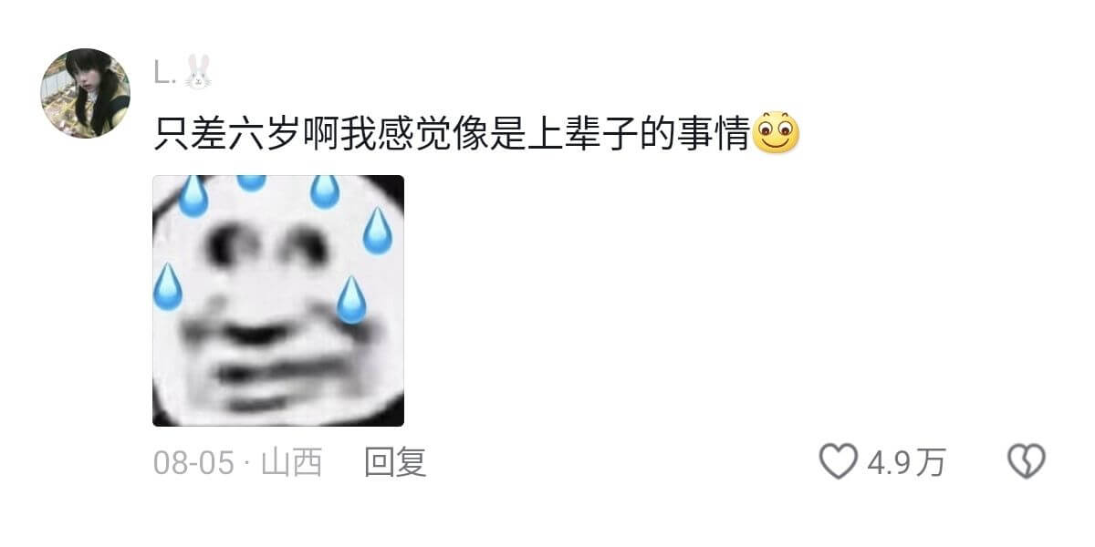 只差六岁啊，我感觉像是上辈子的事情。08-05·山西回复4.