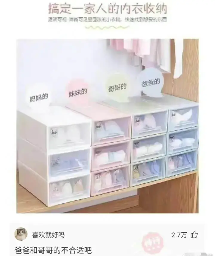 搞定一家人的内衣收纳透明可视清新可见里面放的小衣物。快速找到