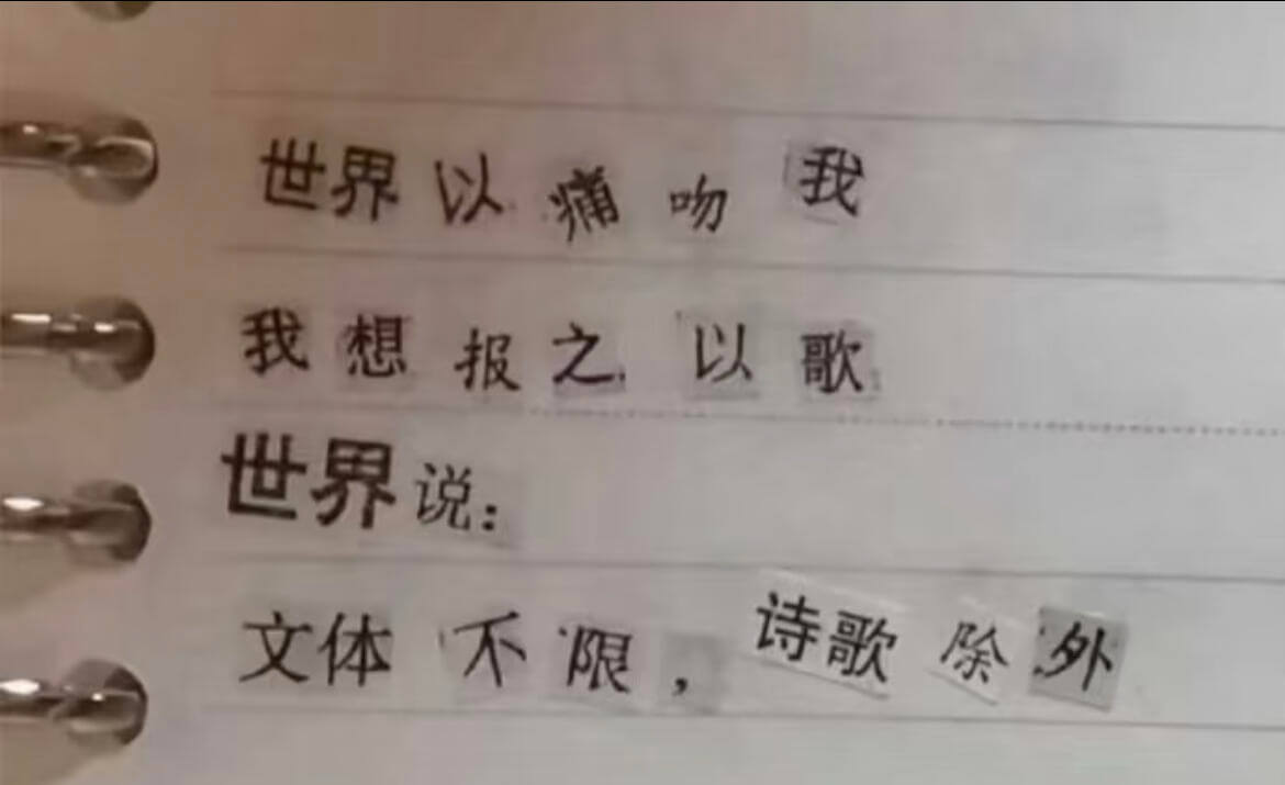 世界以痛吻我我想报之以歌世界说：诗歌除外文体不限，