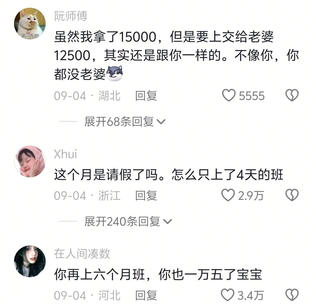 阮师傅虽然我拿了15000，但是要上交给老婆12500，其实