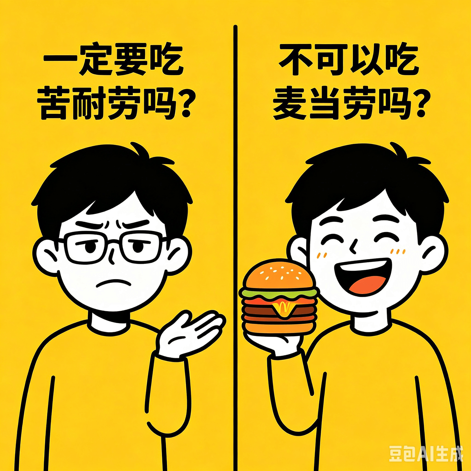 一定要吃不可以吃苦耐劳吗？麦当劳吗？豆包AI生成
