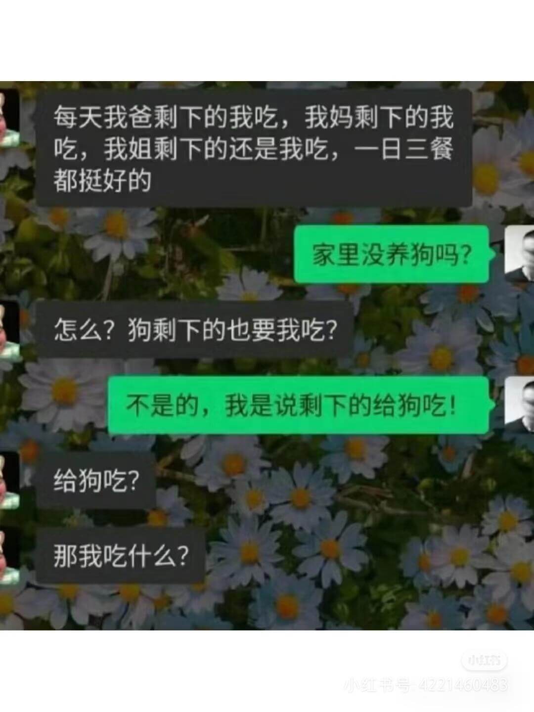 每天我爸剩下的我吃，我妈剩下的我吃，我姐剩下的还是我吃，一日