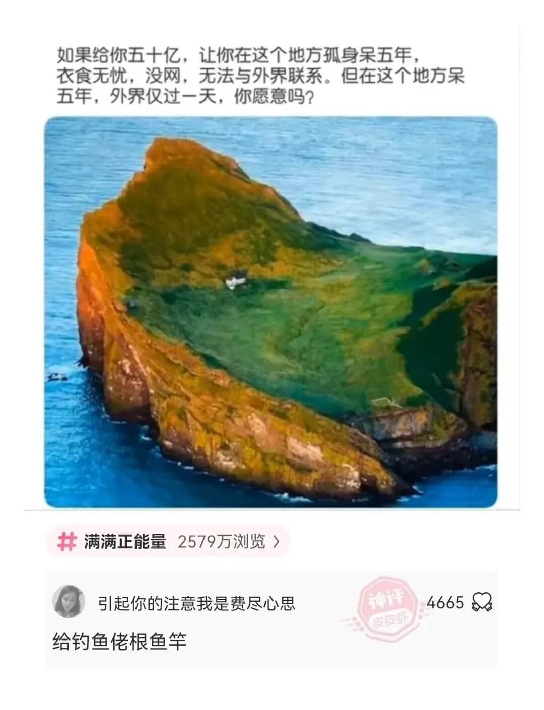 如果给你五十亿，让你在这个地方孤身呆五年，衣食无忧，没网，无