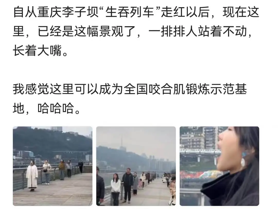 自从重庆李子坝“生吞列车”走红以后，现在这里已经是这幅景观了