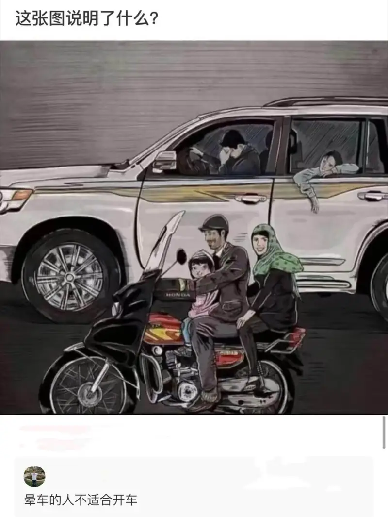 这张图说明了什么？晕车的人不适合开车