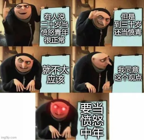 有人说，但是十岁当到三十岁愤怒青年，还当愤青，很正常，就不太