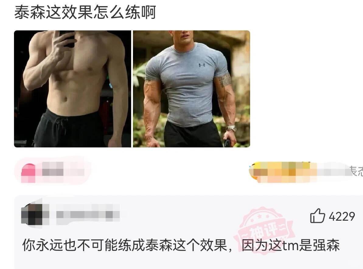 表你永远也不可能练成泰森这个效果，因为这tm是强森