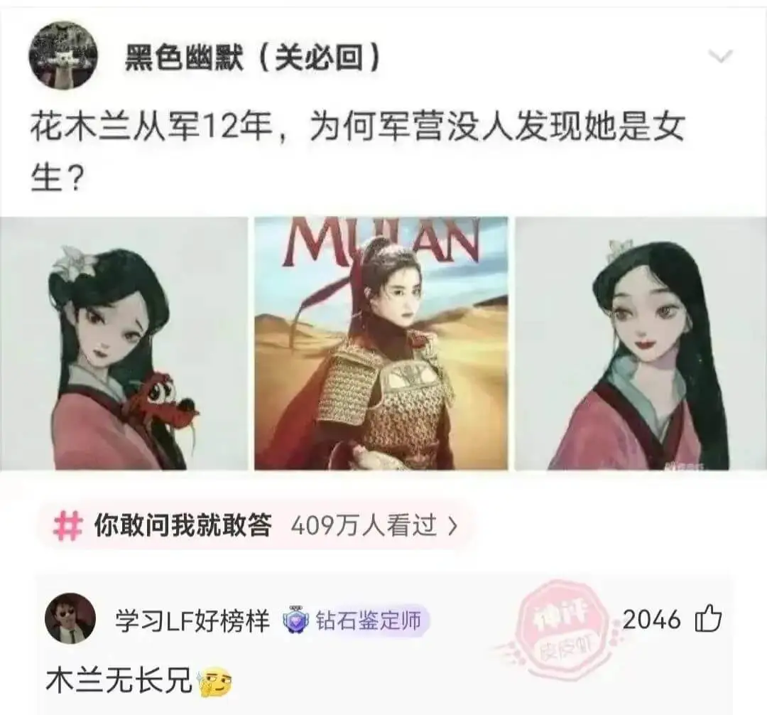 黑色幽默(关必回)花木兰从军12年，为何军营没人发现她是女生