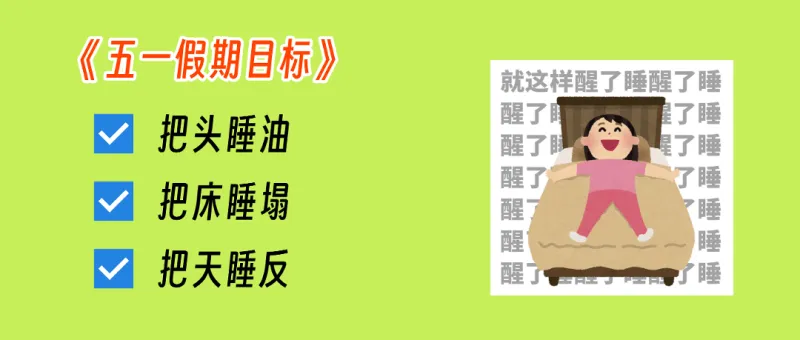 《五一假期目标》就这样醒了睡，醒了睡，把头睡油，把床睡塌，把