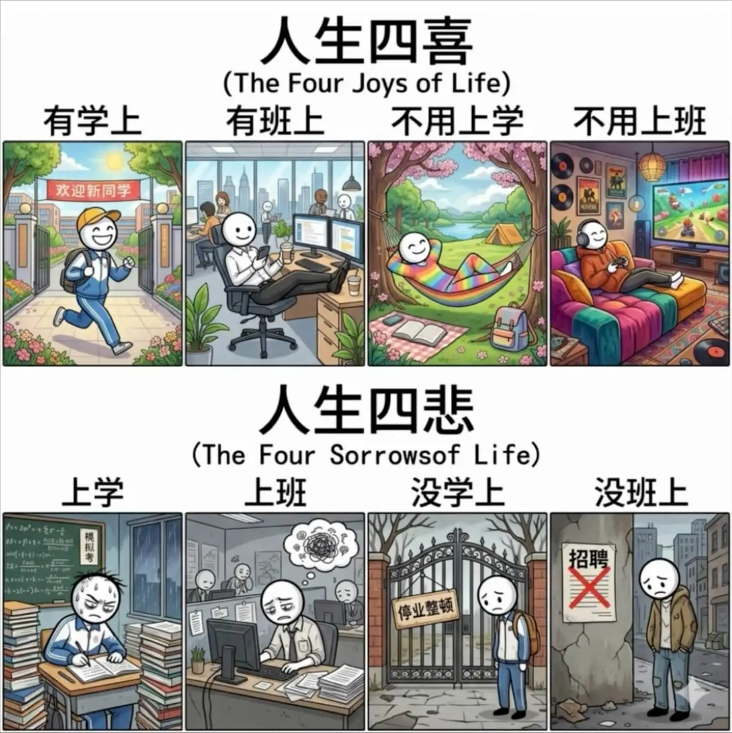 人生四喜(TheFourJoysofLife)有学上，有班上