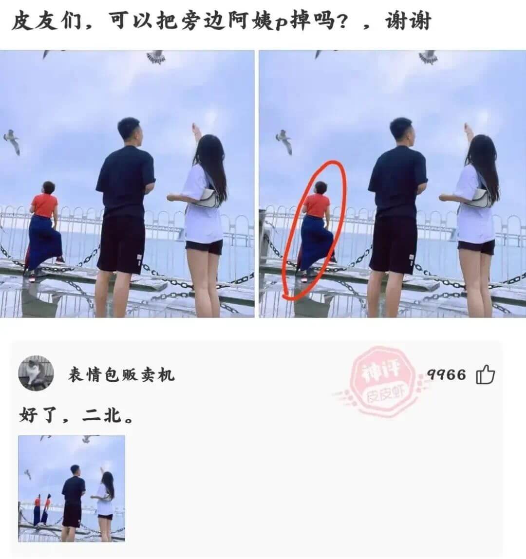 皮友们，可以把旁边阿姨P掉吗？，谢谢表情包贩卖机神评qq66