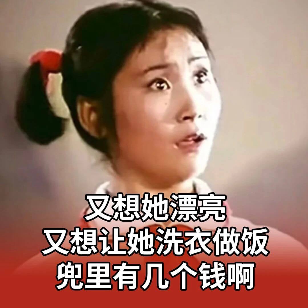叉想她漂亮又想让她洗衣做饭兜里有几个钱啊