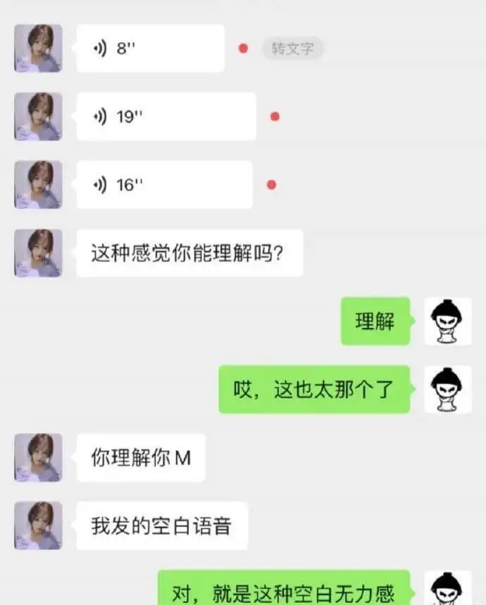 8转文字1916这种感觉你能理解吗？理解。哎，这也太那个了。