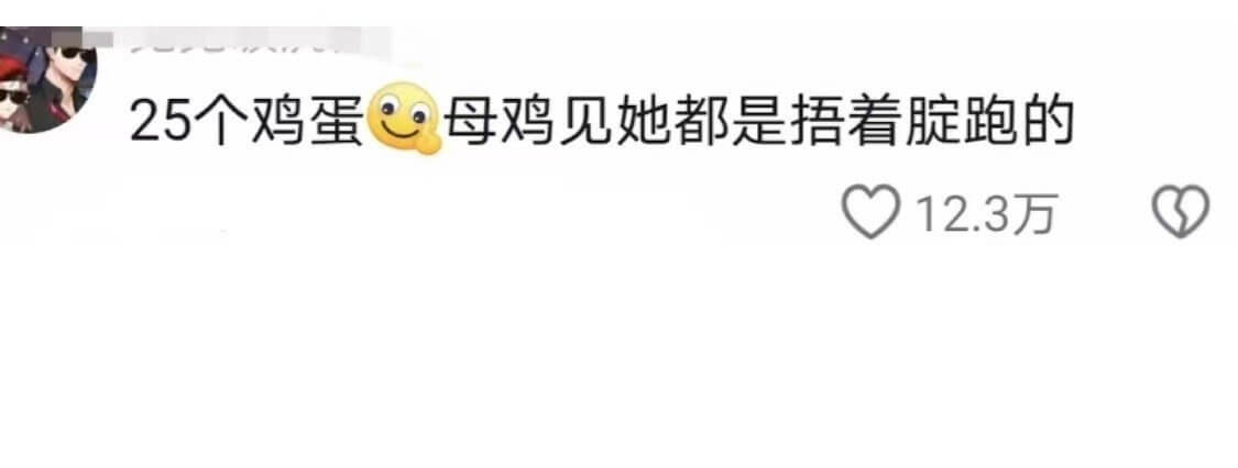 25个鸡蛋，母鸡见她都是捂着腚跑的。12.3万