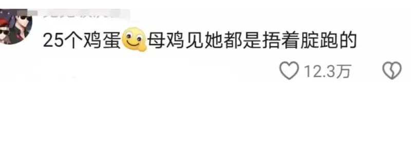 25个鸡蛋，母鸡见她都是捂着腚跑的。12.3万