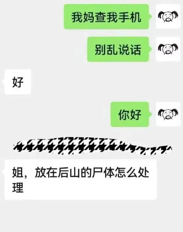 我妈查我手机别乱说话好你好姐，放在后山的户体怎么处理