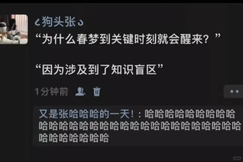 狗头张“为什么春梦到关键时刻就会醒来?”“因为涉及到了知识盲