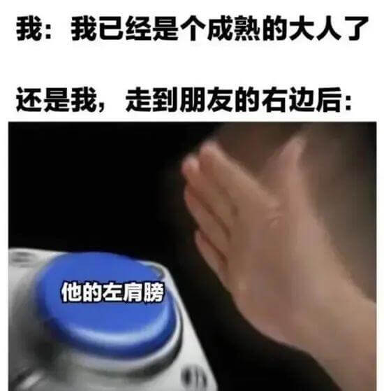 我：我已经是个成熟的大人了还是我，走到朋友的右边后：他的左肩