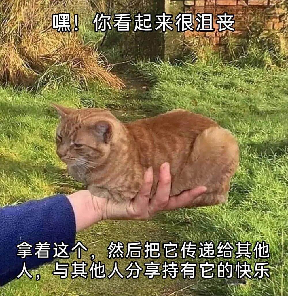 嘿！你看起来很沮丧。拿着这个，然后把它传递给其他人，与其他人