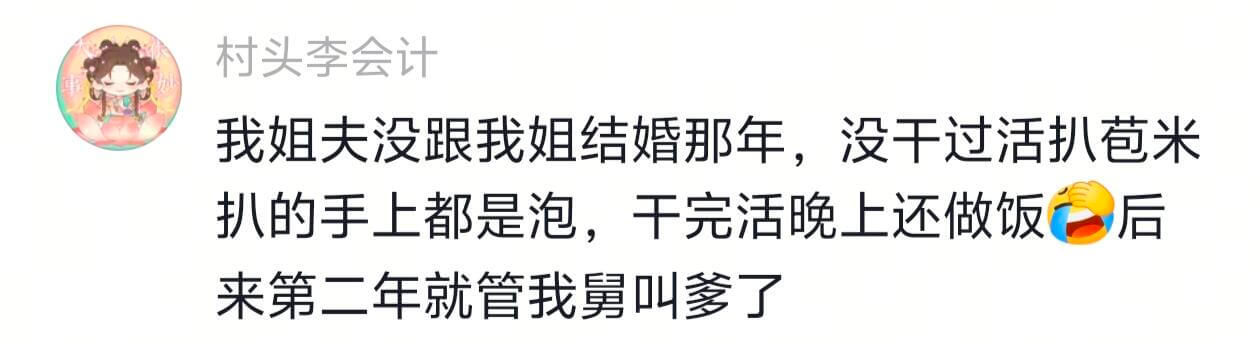 村头李会计我姐夫没跟我姐结婚那年，没干过活扒苞米，扒的手上都