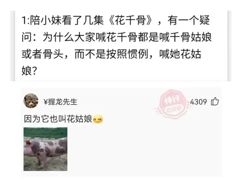 1:陪小妹看了几集《花千骨》，有一个疑问：为什么大家喊花千骨