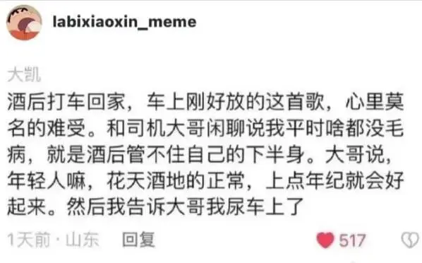 大凯酒后打车回家,车上刚好放着这首歌,心里莫名的难受。和司机