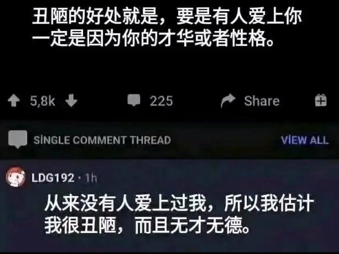 丑陋的好处就是，要是有人爱上你，一定是因为你的才华或者性格。
