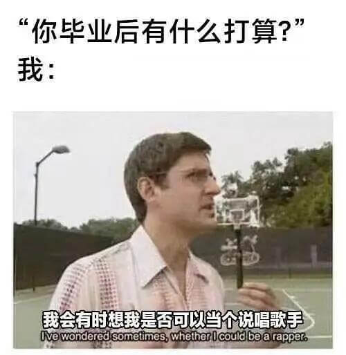 你毕业后有什么打算？”我：我会有时想我是否可以当个说唱歌手I